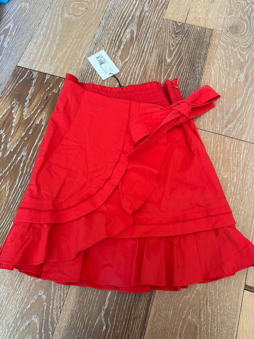 Tanya Taylor designs poplin Dawson mini wrap skirt bright red size 0 NEW - Picture 5 of 7
